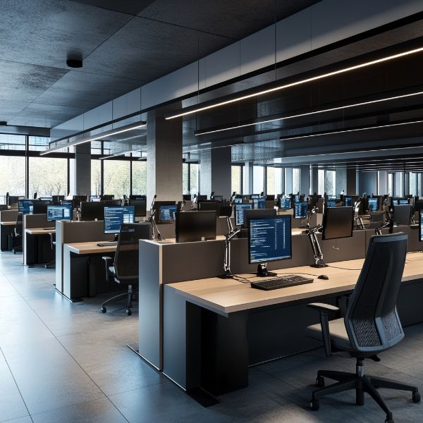 Clean modern open-plan office workspace